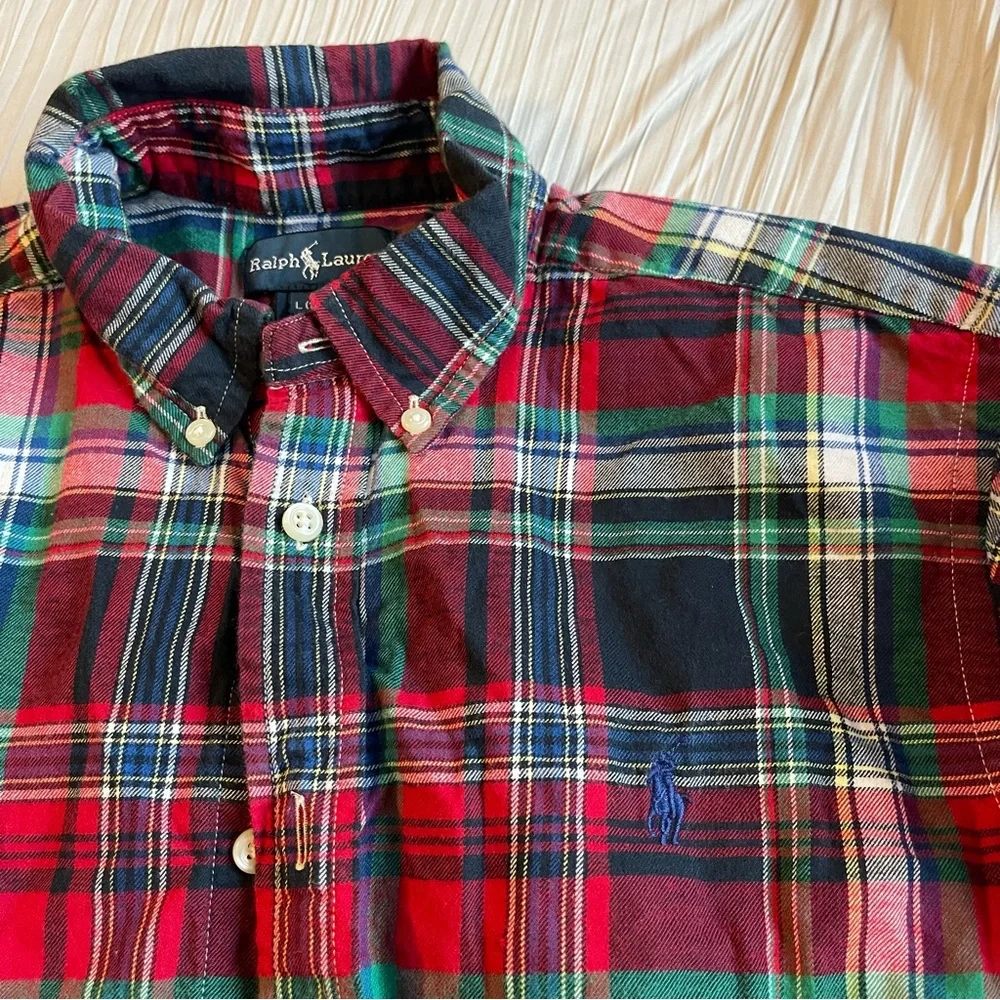 Ralph Lauren red plaid long sleeve button‎ down shirt size large 14-16